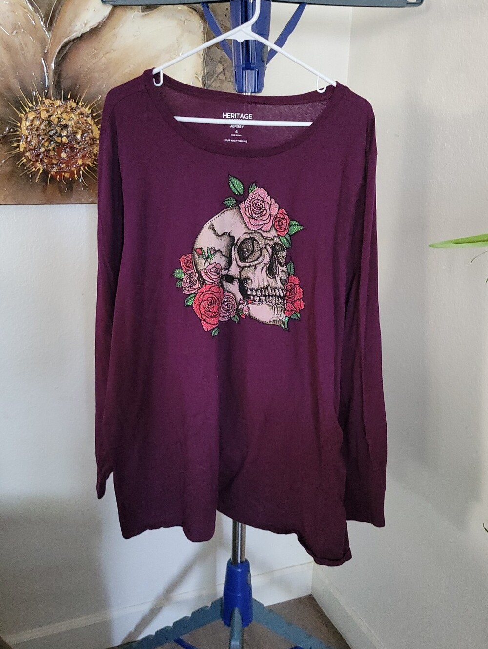Torrid Heritage Plum Long-Sleeve Skull & Roses Graphic Tee Size 4
